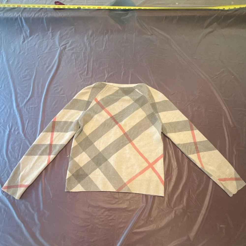 Burberry Brit Tan Merino Wool Novacheck Zip Front Cardigan Size Small - Picture 3 of 12